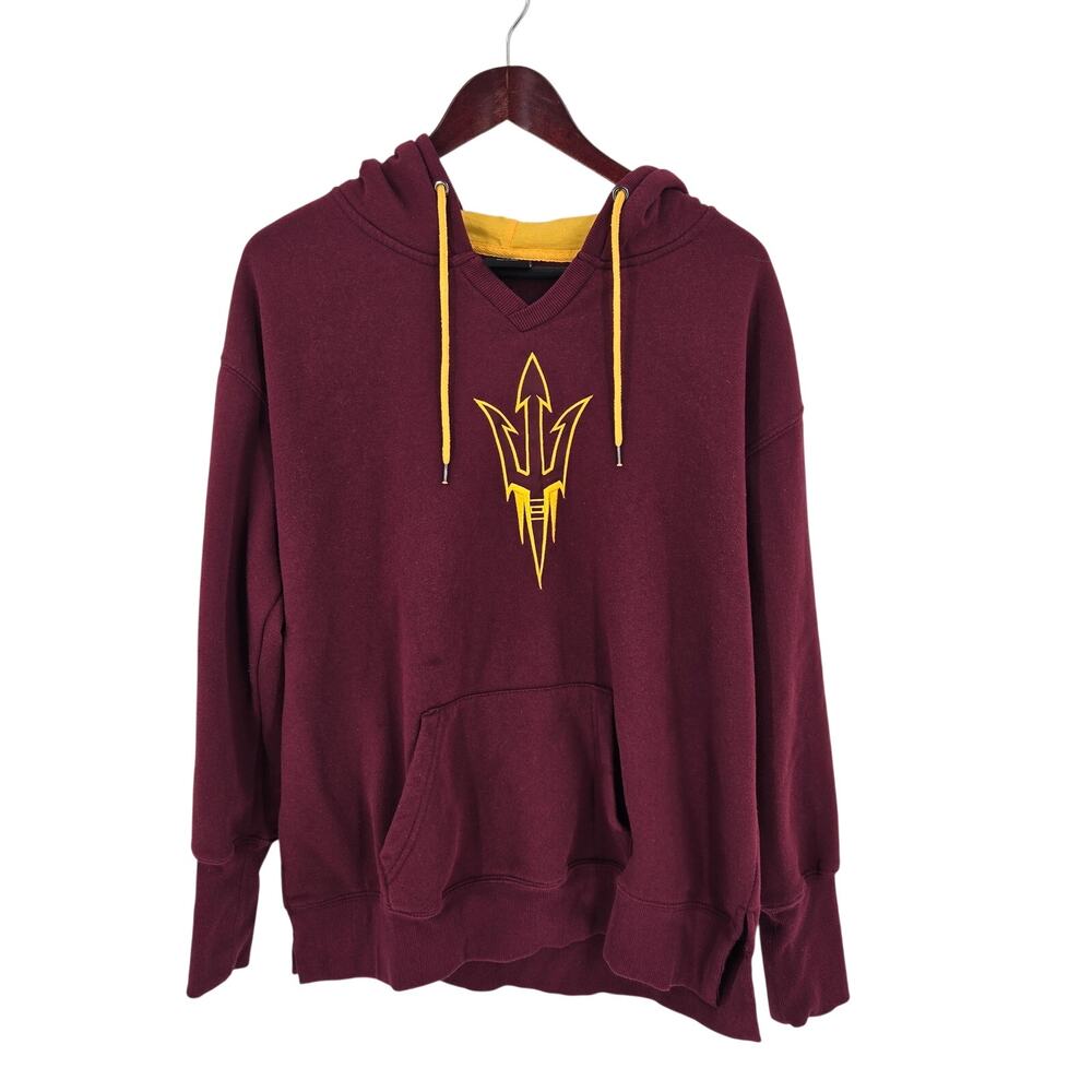 ASU Arizona State Maroon hoodie gold embroided pitchfork Womens XL Colosseum